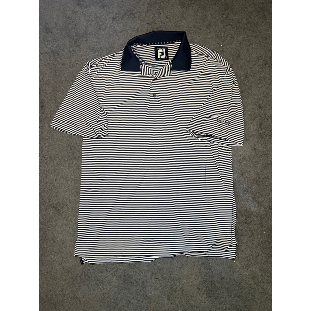FootJoy ProDry Lisle Mens Large Navy White Striped Golf Polo‎ Shirt Claflin Logo